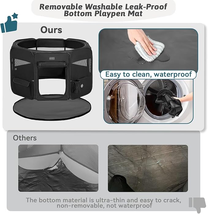 PETSFIT 45.5" Dog Playpen Indoor/Outdoor-Jump-Proof 28.5" Height with Removable Waterproof Mat & Zippered Roof | RV, Camping, Travel Dog Pen | Whelping & Cat Observation Space(45.5"L x 45.5"W x 28.5H)