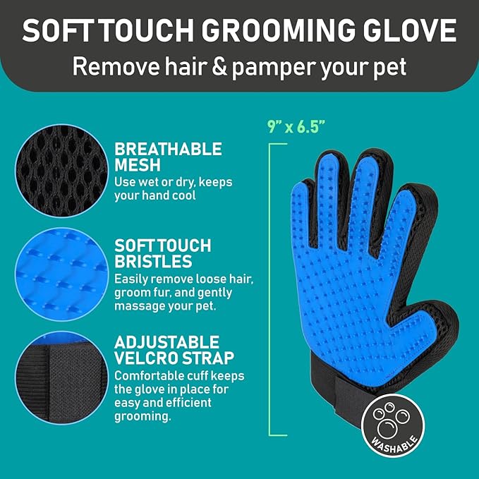 Maxpower Planet Pet Grooming Brush and 2X Grooming Gloves Combo - Double Sided Dematting, Deshedding Undercoat Rake for Dogs and Cats - Reduce Shedding Easily - Blue