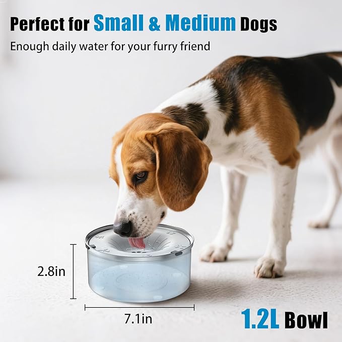 SCHITEC Dog Water Bowl No Spill 1.2L/40oz Slow Drinking Anti-Splash Stainless Steel Dog Bowl with Floating Disk, Spill Proof Pet Travel Water Dispenser for Sloppy Messy Drinkers(Light Gray)