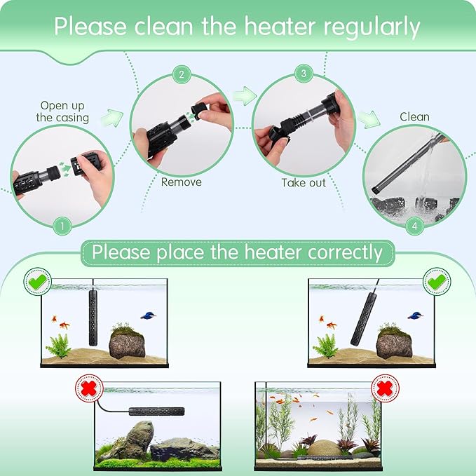 AQQA Fish Tank Heater,Aquarium Heater 50W 150W 250W 400W 500W 800W for 3-220 Gal,Set Temperature 59℉-93℉ Temperature Accuracy,Out of Water or High Temperature Automatic Power Off (400W to 50-100 gal)