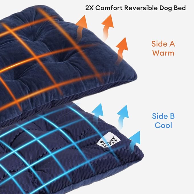 FUNNY FUZZY 42x28 Washable Dog Bed Crate Mat, 2 in1 Pet Pillow Sleeping Bed, Fluffy Deluxe Kennel Mattress for X-Large Dog and Cat,Charcoal Grey,XL,Midnight Blue