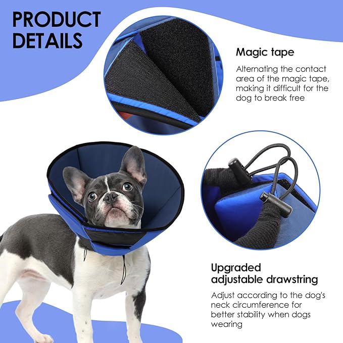 Small Dog Cone Collar, Adjustable Soft Dog Cone for Small Dogs to Stop Licking, Breathable Pet Recovery Cone for Small Male Female Dogs, Blue S