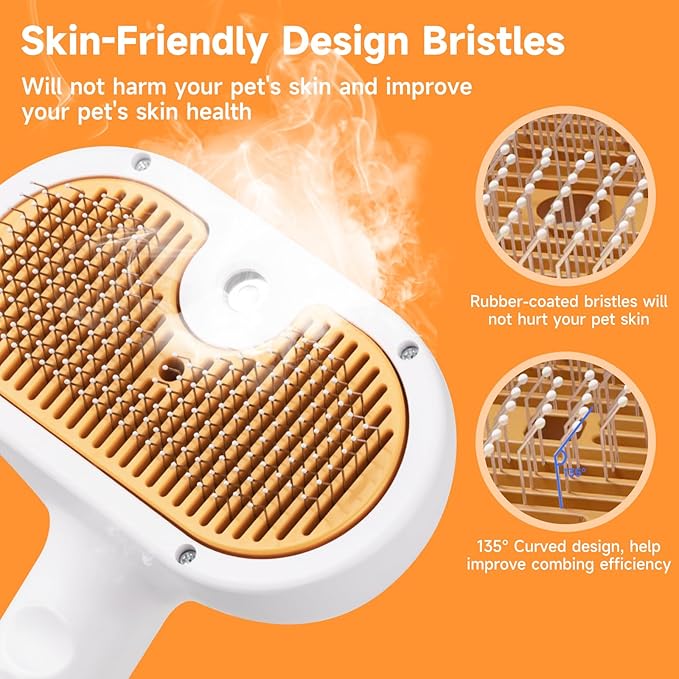 Pet Steam Brush for Dog & Cat–3-in-1 Spray Hair Removal Comb–Steam Brush for Shedding & Grooming–Water Brushes for Long & Short Haired Pets–Spritz Defur Comb–Includes Waterless Shampoo & Eye Wipes