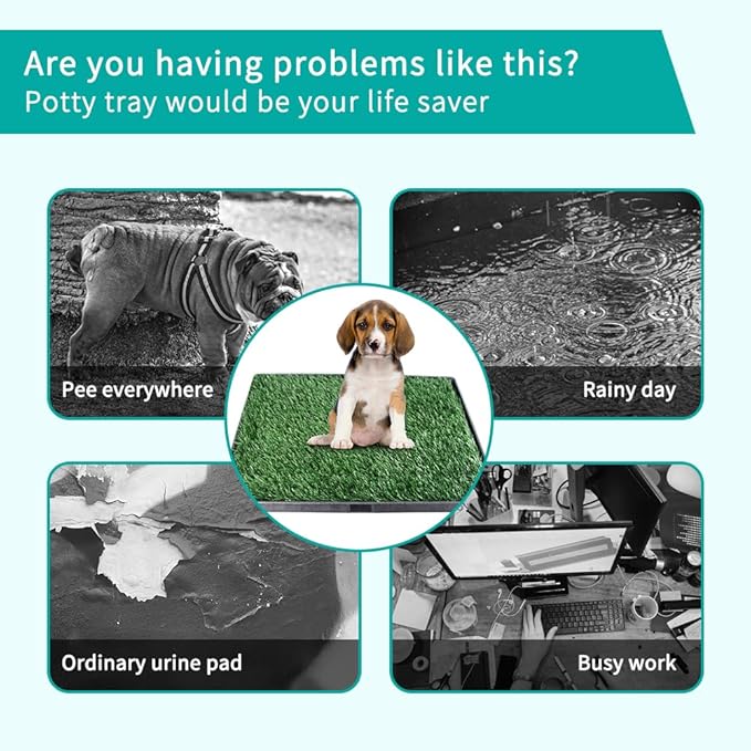 Artificial Grass Pad with Tray - 16"x20" Dog Potty for Puppy Training - with 2 PCS Reusable Replacement Fake Grass Pee Pads, Indoor/Outdoor Small Dog Litter Box for Apartment or Balcony/Patio