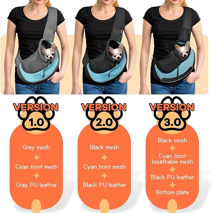 YUDODO Pet Sling Carrier for Small Dogs & Cats – Hands-Free Puppy Carrier with Safety Hook, Large Zipper Pocket, Soft Breathable Mesh, Adjustable Strap & Reflective Strip (Cyan 1.0 L)