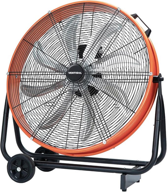 VENTISOL 24 Inch Industrial Floor Drum Fan, 9500 CFM Heavy Duty Floor Fan with 8 Blades, 3-Speed High Velocity Shop Fan, Metal Fans for Warehouse, Patios, Garage