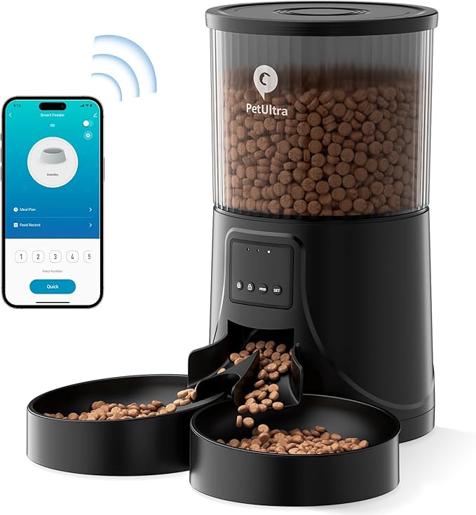 Automatic Cat Feeder for 2 Cats: 2.4Ghz WiFi Smart APP Remote Control- Timer Food Dispenser 1-10 Meals Per Day- Auto Pet Feeder for Cats and Small Dog Indoor- Detachable Clean& Dual Power
