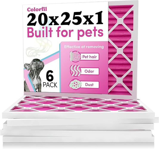 Colorfil 20x25x1 Air Filter (6-Pack) | Made in the USA | Color Changing | Remove Cat and Dog Odor | MERV 8 for Pet Hair Dander and Dust | 19.5"x24.5"x0.75" Exact Size