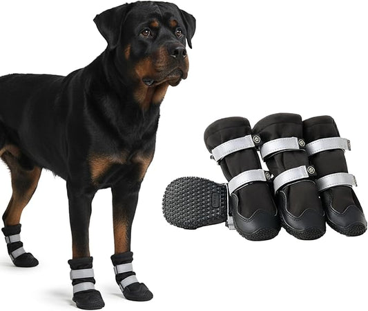 Spark Paws Dog Shoes, Waterproof Dog Boots for Medium to Large Dogs, Non Slip, Breathable Dog Booties and Paw Protectors - 4PCS Doggie Hiking Boots with Reflective Straps - Black, Size 8