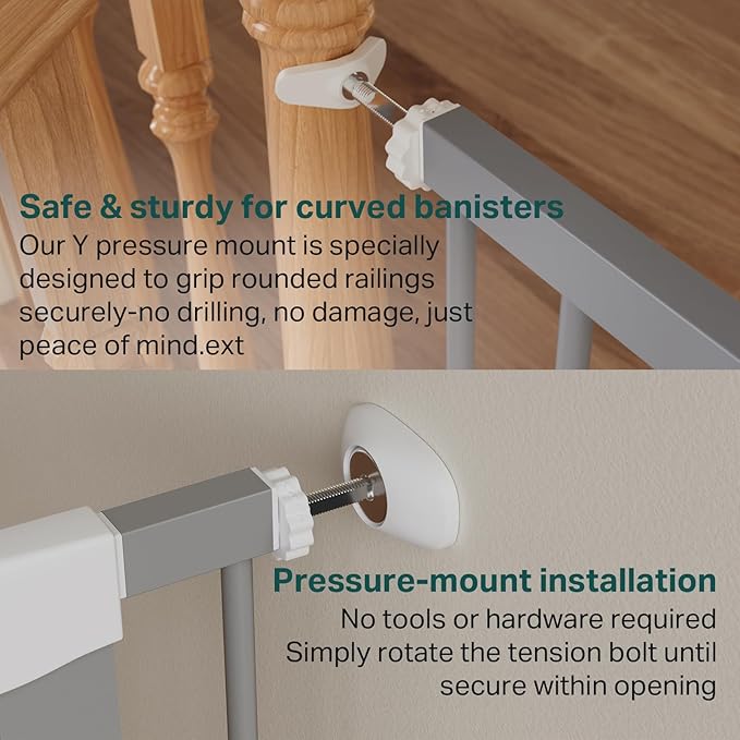 Cumbor 29.7"-51.5" Extra Wide Baby Gate for Stairs, Mom's Choice Awards Winner-Dog Gates for Doorways, Pressure Mounted Walk Through Pet Gate Indoor, Safety Auto-Close Child Gate for Kids, Gray