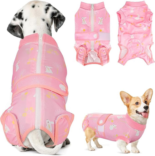 Lukovee Recovery Suit for Dogs, Zipper-On Onesie for Female Male Dog, Abdominal Wounds Cone E-Collar Alternative, Prevent Licking Spay (3XL, A-Pink)