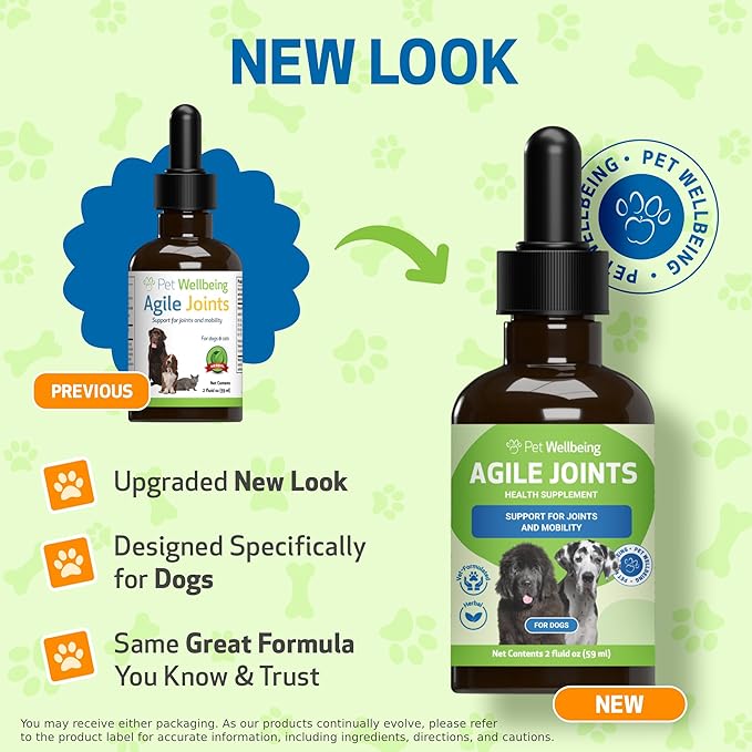 Pet Wellbeing Agile Joints for Dogs - Hip and Joint Health, Mobility, Devil’s Claw, Boswellia, Joint Ligament and Cartilage - Veterinarian-Formulated Herbal Supplement 2 oz (59 ml)