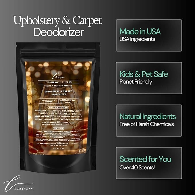 Champagne Cheers Carpet Freshener Powder: Powerful Odor Eliminator for Home, Upholstery Deodorizer, Carpet Deodorizer, Pet Urine, Cat Litter Box - Champagne Toast Fragrance