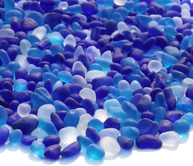 Sea Glass Stones - 2.9LB/46.4oz Blue Mixed Frosted Glass Pebbles Gemstones - Perfect for Aquarium Rocks, Fish Tank Gravel, Vase Fillers, Seaglass DIY Crafts, and Home Decor