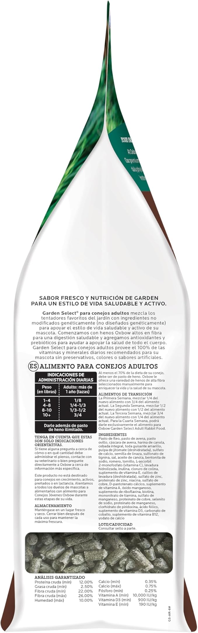 Oxbow Garden Select Rabbit Food, Adult, Made Timothy Hay for Rabbit, Bunny Food Pellets, Non-GMO, No Soy or Wheat, Small Animal Pet Products, Made in USA, High Fiber, 8 lb. Bag