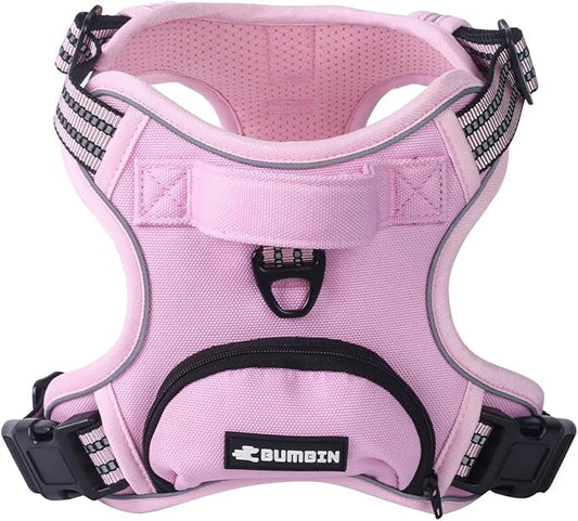BUMBIN Dog Harness for Large Dogs, No Pull Adjustable No Choke Pet Vest with Dog Leash Fit Smart Reflective Pet Walking Harness for Training Easy Control Soft Handle Pink XL