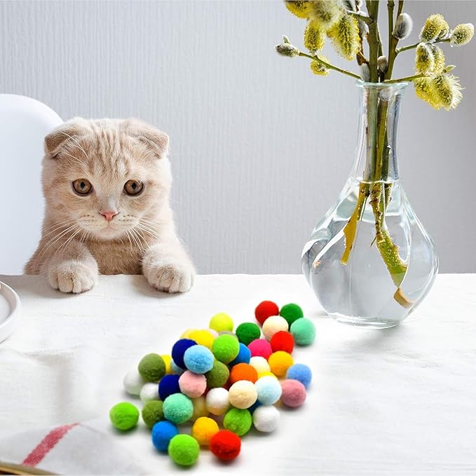 Loty Store 50PCS Cat Toys Balls 3CM,Soft Colorful Pompoms Ball Cat Chew Toy Kitten Pet Toy, Scratching Balls Toy Interactive Pet Supplies for Cats Kittens Dog