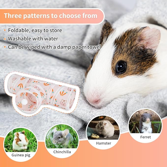 Rypet Guinea Pig Tunnel 3 Way Collapsible Small Pet Tunnels and Tubes with Interactive Ball for Baby Rabbit Ferret Hamster Chinchilla Hedgehog Hiding and Resting-White