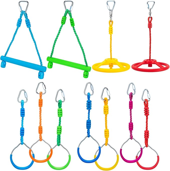 Ninja Obstacle Course Attachments - 7 Course Rings, 2 Monkey Bars, 2 Warrior Wheels, Outdoor Training Set