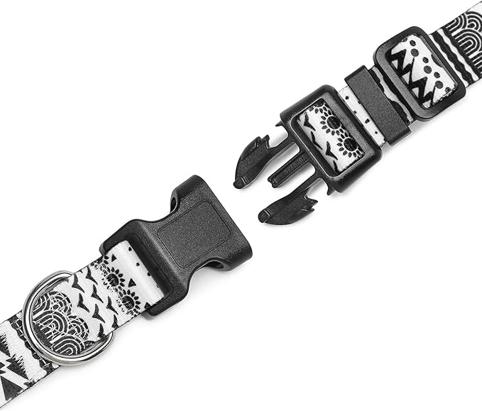 Mercano Adjustable Dog Collar - Special Design Patterns, Soft Nylon Comfortable Sturdy Pet Collar for Small Medium Large Dogs (L, Black White B)