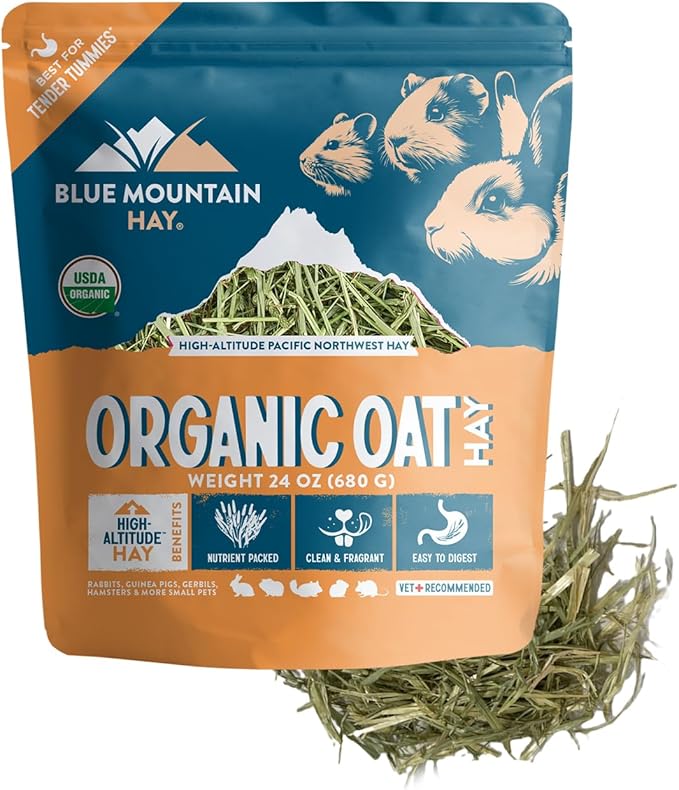 Blue Mountain Hay | Fresh Organic Oat Hay (24 Ounce) | Good for Sensitive Digestion | High-Altitude Hay Pet Food for Rabbits, Guinea Pigs, Chinchillas, Hamsters, and Other Small Pets