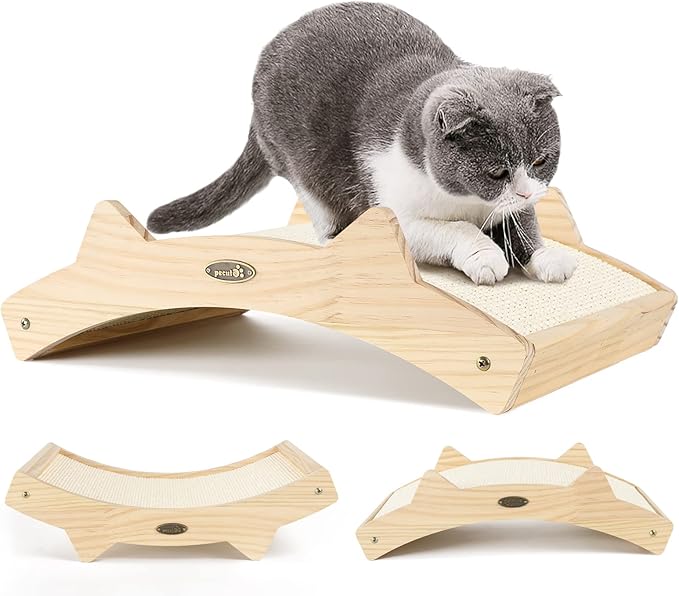 Cat Scratchers for Indoor Cats, Double-Sided Cat Scratcher with Natural Sisal, Scratch Pad for Scratcher Lounge, Durable Solid Wooden Structure