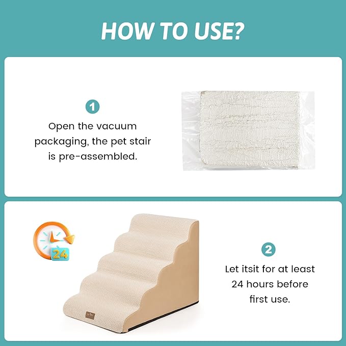 Extra Wide Dog Stairs 19.7" Width, Pet Step for Small Medium/Large Dog, Puppy or Cat, Pet Ramp for High Bed or Car, High Density Foam Ladder, Stable, 5 Step, 19.7x33x22.4 in, Beige