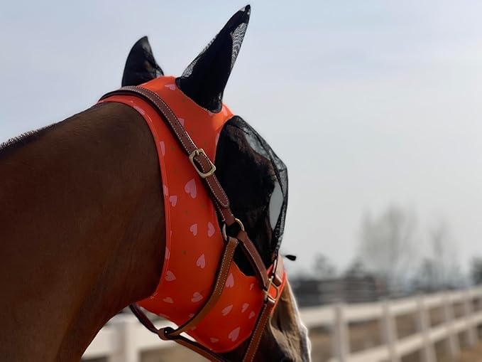 Horse Fly Mask Super Comfort Horse Elasticity Fly Mask with Ears We Only Make Products That Horses Like… (Orange, M)
