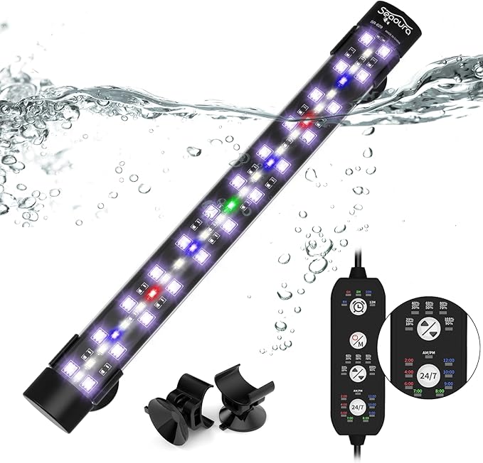 Submersible Aquarium Light for 12 to 23 Inch Fish Tank, 24/7 Cycle Fish Tank Light with Timer, Aquarium Plant Light with Full Spectrum+7 Single Colors, Auto On/Off, Adjustable Brightness