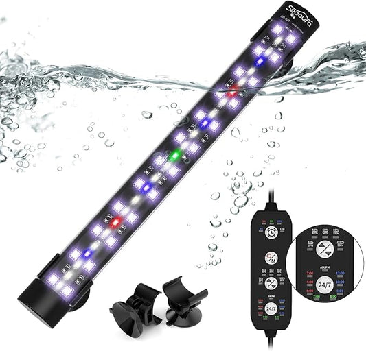 Submersible Aquarium Light for 12 to 23 Inch Fish Tank, 24/7 Cycle Fish Tank Light with Timer, Aquarium Plant Light with Full Spectrum+7 Single Colors, Auto On/Off, Adjustable Brightness