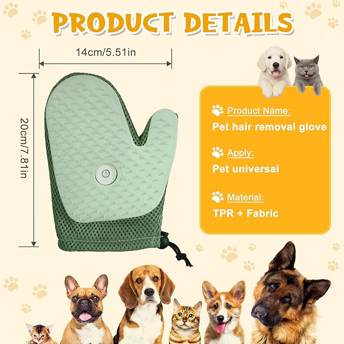 Pet Hair Removal Glove,2025 New All-in-One Grooming Mist Pet Hair Remover Gloves, Pet Hair Remover Glove for Cats & Dogs,Double-Sided Reusable Gloves for Couch, Clothing,Carpet (Green)
