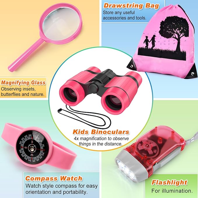 Kids Explorer Kit & Bug Catcher Kit, Camping Gear for Kids, Outdoor Exploration Set with Backpack & Binoculars, Ideal Outdoor Adventure Toys for Boys Girls 3-12