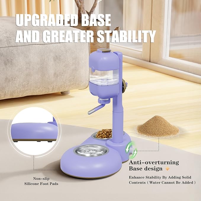 Dog Bowls with Puppy Weaning Bottles,3 in 1 Bowl Set with Water Dispenser and 2 Food Grade Stainless Steel Dog Bowls,15°Tilted Cat Food and Water Bowl Set for Cats,Bunnies,Ferrets