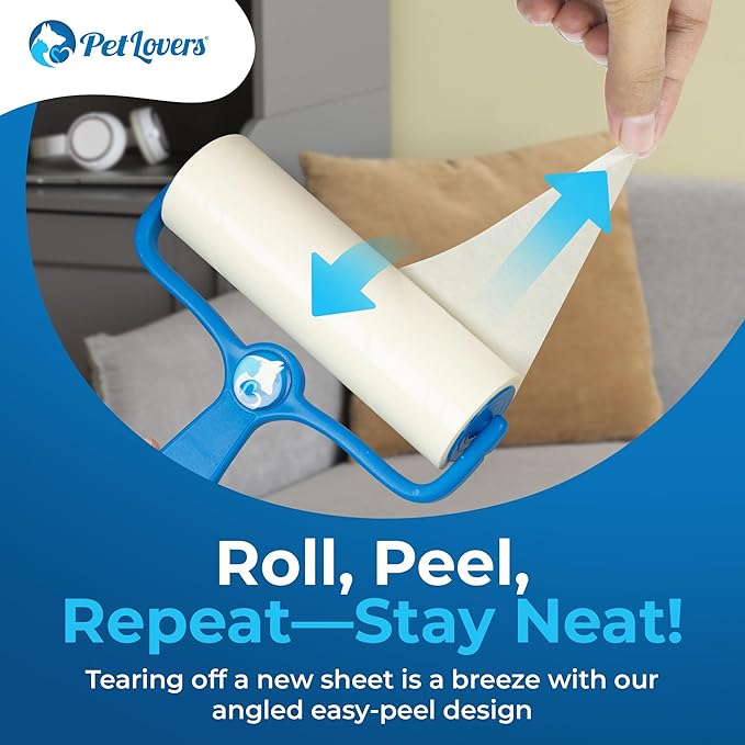 PetLovers 6.3" Large Lint Roller for Pet Hair Extra Sticky 360 Sheets, Ideal for Pet Hair Removal from Furniture & Clothes, Dog and Cat Lint Remover 4 Pack