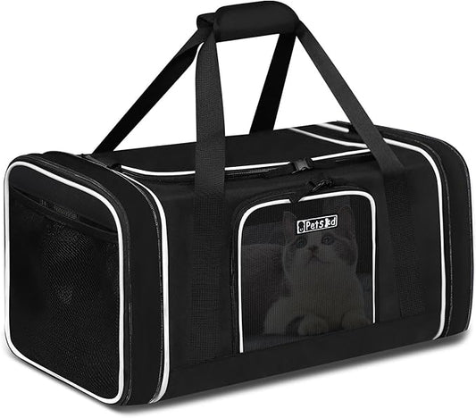 Petskd Length-Expandable Pet Carrier 18x11x11 Inches Delta American United Airline Approved, Soft Pet Travel Carrier for Small Cats Dogs with Zipper Locks and Anti-Scratch Mesh(Black)