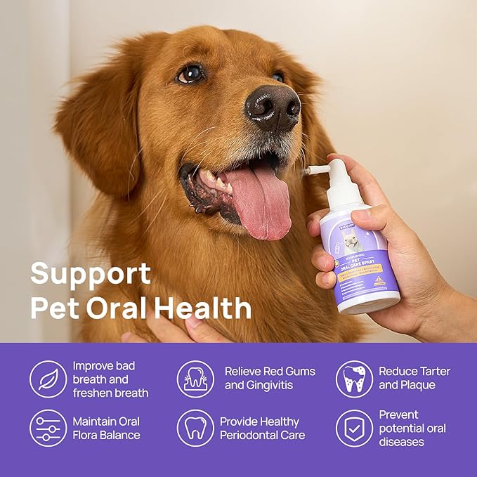 HICC PET Dog Dental Care Spray, Vet-Recommended Dog Breath Freshener, Soothing Bad Breath Caused by Plaque and Red Gums for Dogs & Cats, Dog Gingivitis Treatment and Prevent Oral Infections, 5.1 Fl Oz