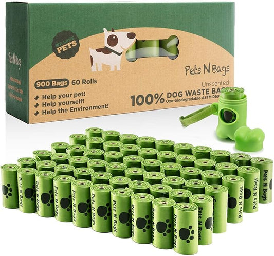 Dog Waste Poop Bags, Dog Bags for Poop, Refill Rolls (60 Rolls / 900 Count, Unscented), Includes Dispenser