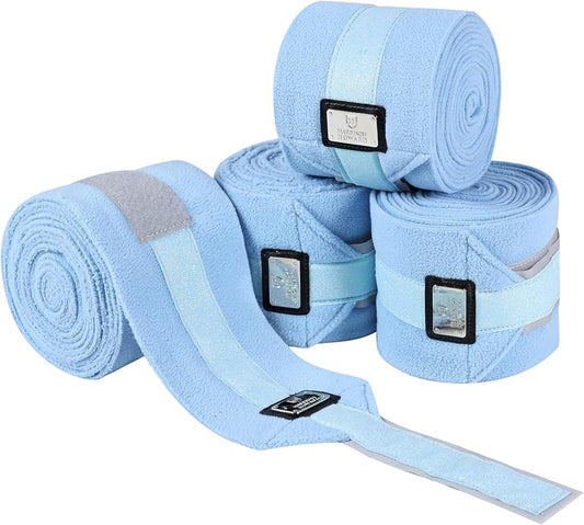 Harrison Howard Horse Polo Wraps Upgrade with Bling Leg Wraps for Horses 4-Pack Fleece Leg Wraps Stable Supplies Ice Blue L