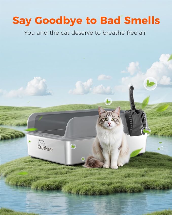 XXXL Stainless Steel Cat Litter Box 28.1''×20.5''× 10.1” Extra Large Metal Cat Litter Box for Big, Multi Cats, Anti-Leakage & Non-Stick Metal Pan, Easy to Clean, Durable (Dark Grey