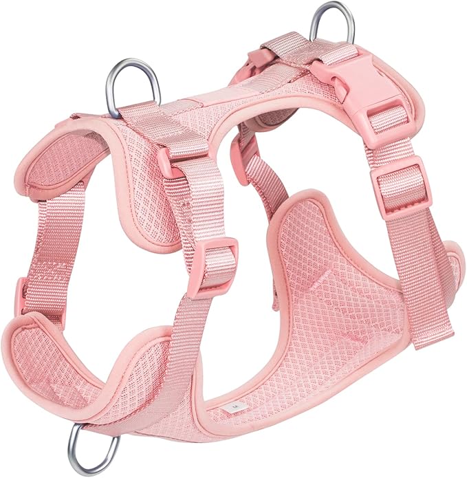 Wisedog Mesh Breathable Dog Harness: No Pull Harness with 3 Fast-Release Buckles Adjustable for Walking & Training for Small Medium Large Dogs (Pink, S: Neck=14"-19"/Chest=13"-24")