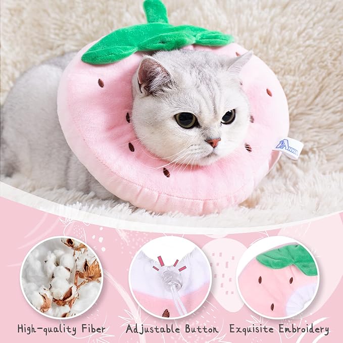 ANWA Adjustable Cat Cone Collar Soft, Cute Cat Donut Collar After Surgery, Kitten Recovery Cones to Stop Licking