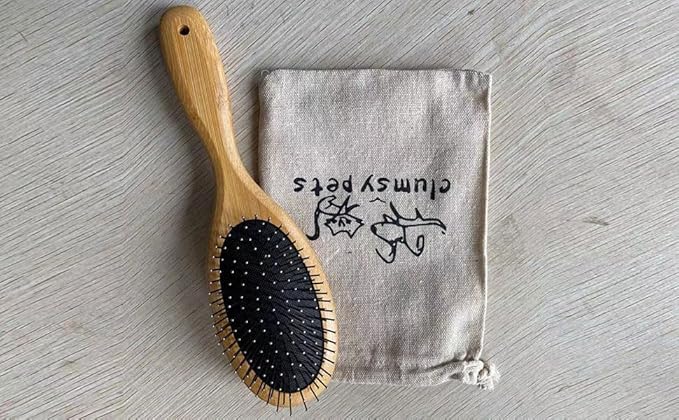 ClumsyPets Dog & Cat Ball Pin Slicker Grooming Brush with Bamboo Handle for Pets Massage Bath and Removes Mats Loose Fur Hairs