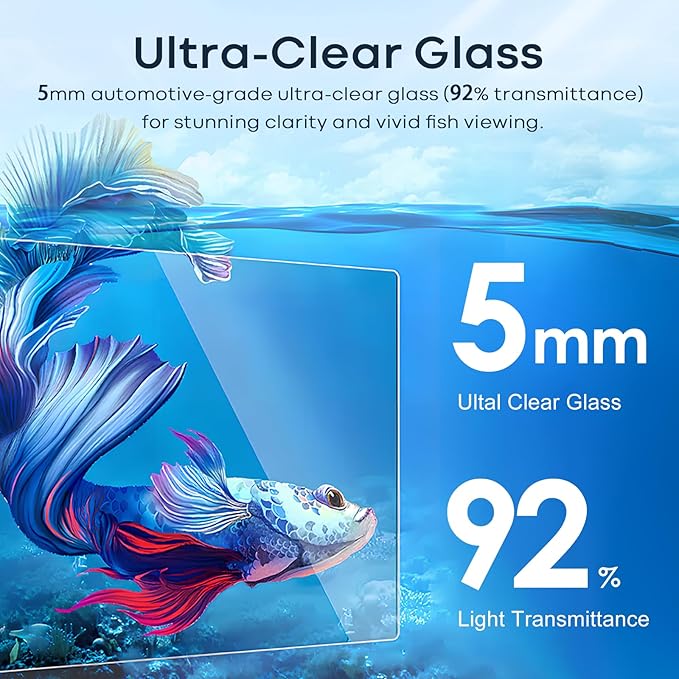 6 Gallon Glass Fish Tank, Small Aquarium Fish Bowl Cube for Betta Goldfish Snails Shrimp Aquatic Planting, Easy to Maintain Ultra Clear Rimless Design 5 Gallons Low Iron