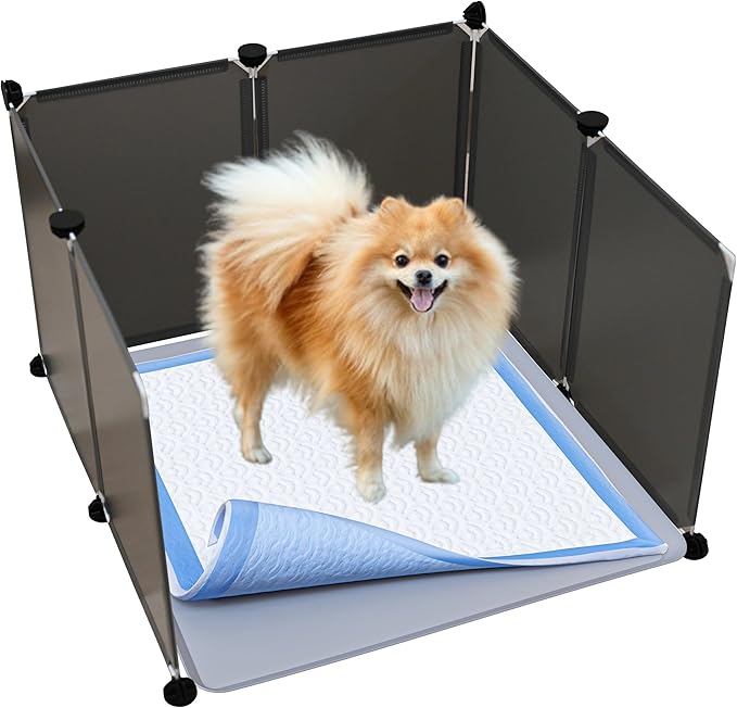 TidyFriend Litter Box Splash Guard, Litter Box Pee Shields for Dogs, Easy to Clean Indoor Dog Fence with Puppy Pee Pad Holder Tray Fits for 24” x 24” Peepads