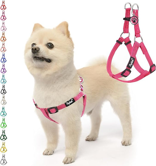 PUPTECK No Pull Dog Harness Soft Adjustable Basic Nylon Step in Puppy Vest Outdoor Walking with ID Tag, Reflecive Pink, S