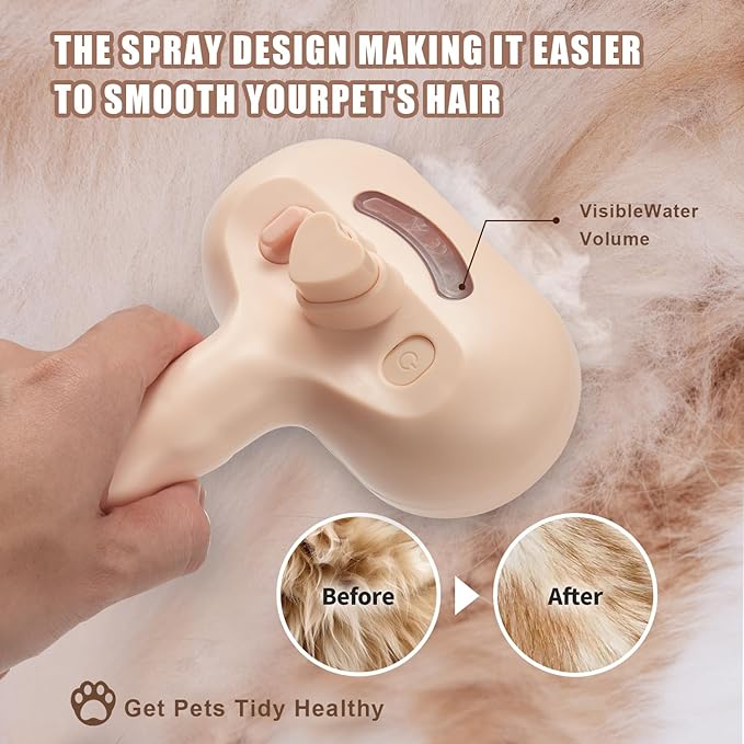 3-in-1 Pet Steam Brush, Grooming Comb with Water Tank for Cats and Dogs, Long and Short Hair (Pink)