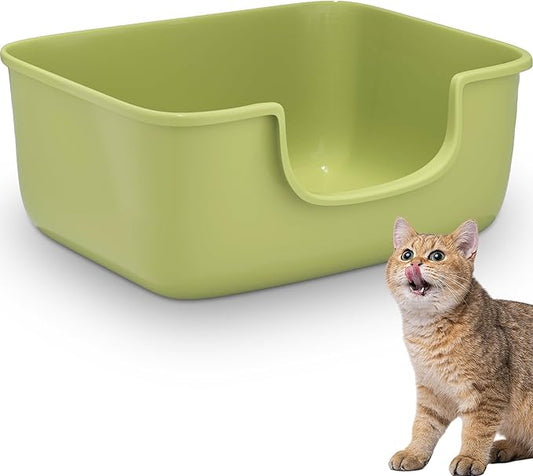 Large Cat Litter Box with High Sides, Open Kitty Litter Boxes Anti-Splashing for Indoor Cat Low Entry Cat Litter Pan for Small and Elderly Cats, Tool-Free Assembly(19.7” * 15.76” * 8.67” Green)