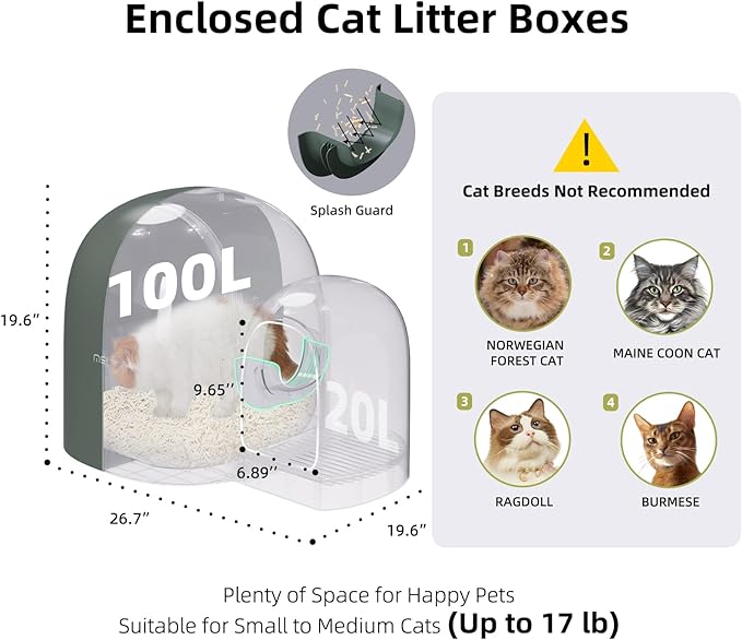 MS!MAKE SURE Cat Litter Box, Large Covered Hidden Dog Proof Closed Modern Cat Litter Box Furniture with Scoop, for Odor Control and Less Tracking, Easy to Clean,26.7"x19.6"19.6", Moss Green