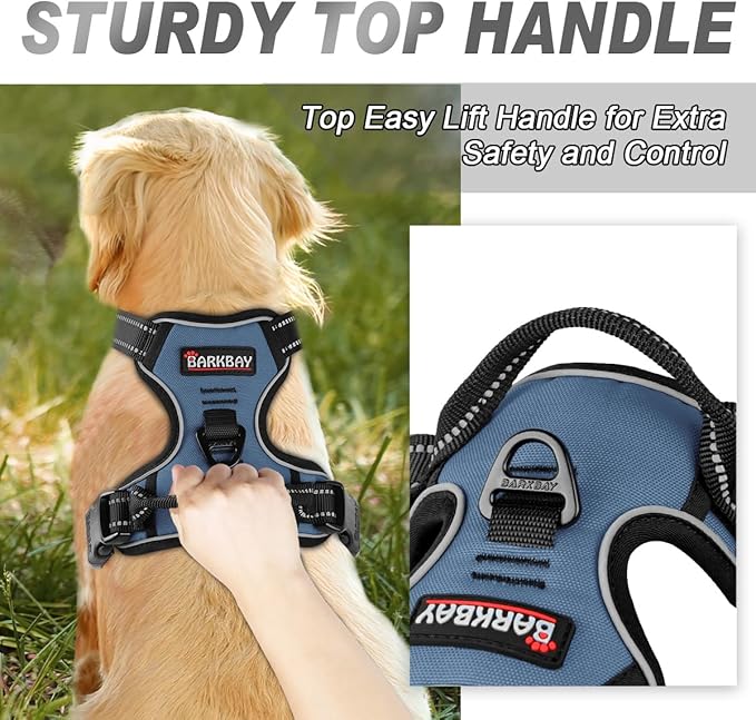 BARKBAY No Pull Dog Harness Front Clip Heavy Duty Reflective Easy Control Handle for Large Dog Walking(Navy,M)