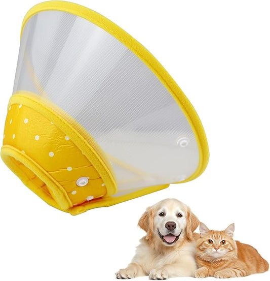 Pet Cone Recovery Dog Cone Adjustable Dog Collar Clear Padded Collar with Breathable Soft Edge, Plastic Puppy Cone Protect The Neck Surgery Recovery, Designed for Cats and Puppies (Yellow, M)